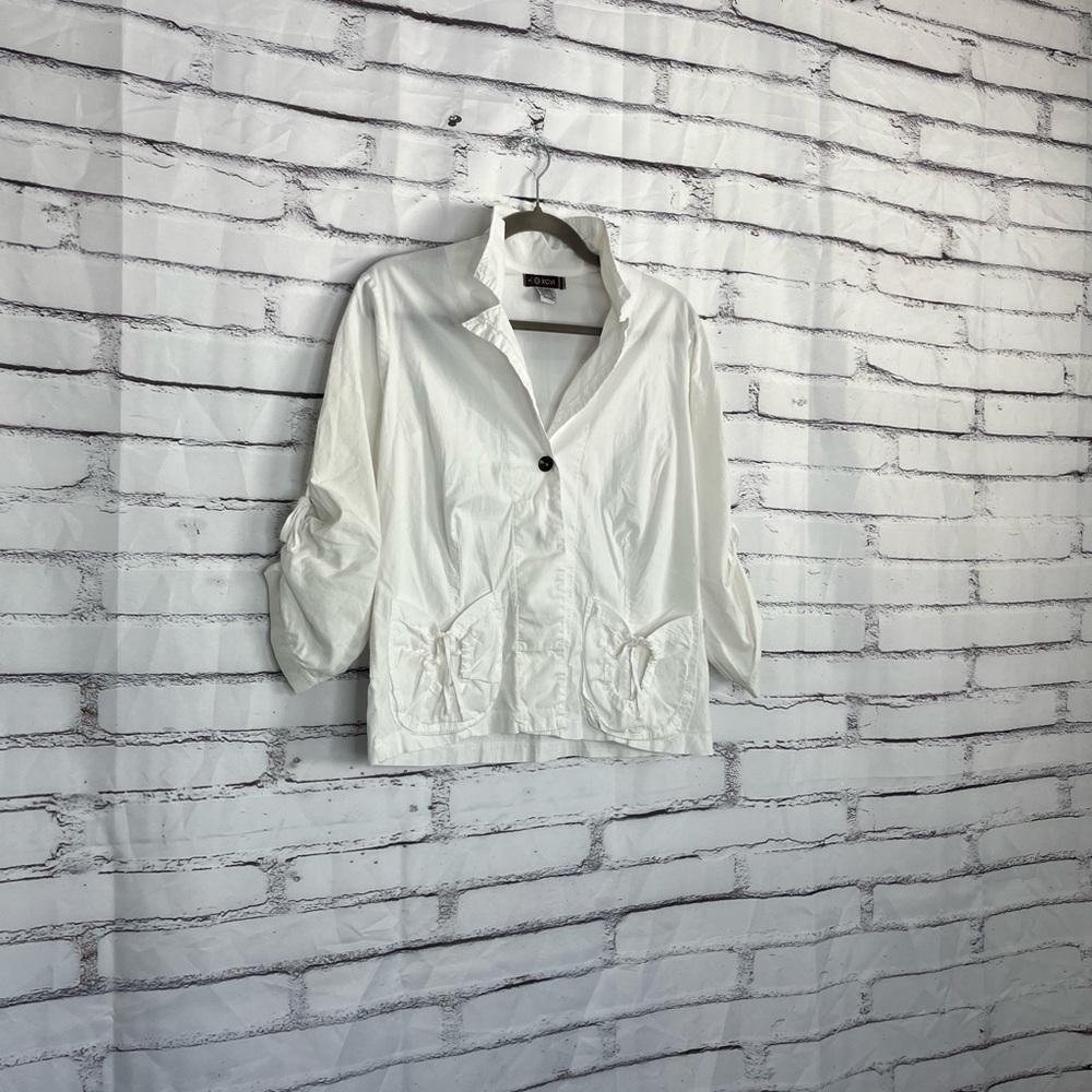XCVI White Lightweight Button Front Jacket Women’s S Ruched Pockets Cropped - Picture 3 of 14